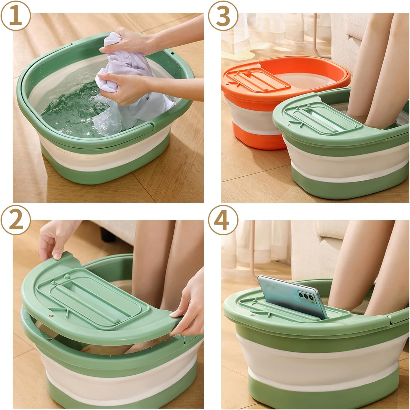 Collapsible Foot Bath Basin with Handle & Placement Slot, Foldable Plastic Foot Soaking Tub with Massage Acupoints, Folding Bucket for Pedicure Feet Spa Feet Soaking image number 6