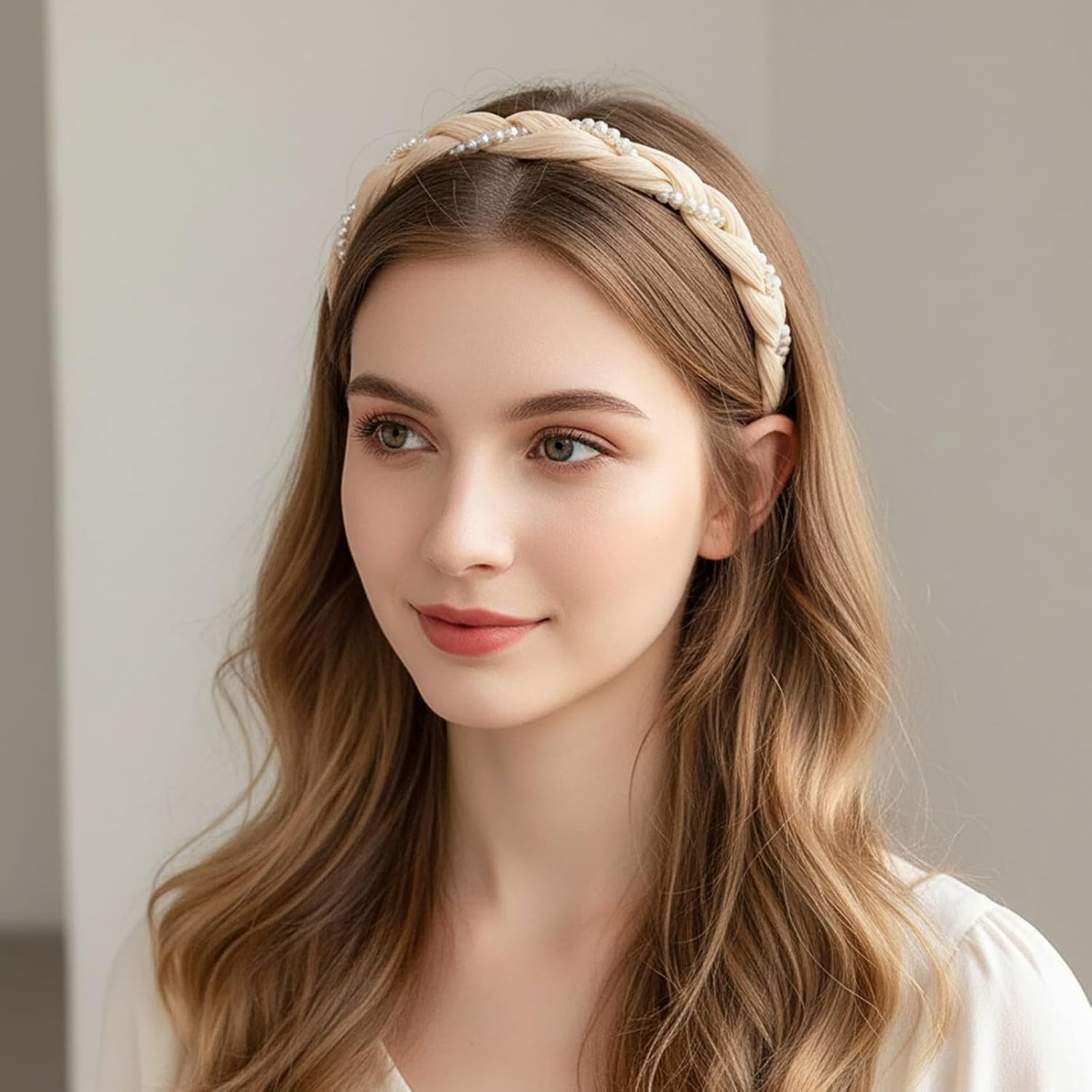 Pack of 2 Women'S Headbands, Braided Pearl Headbands, Headbands, Hair Band for Girls, Women, Headband Dirndl, Costume Headband for Everyday Wedding Garden Party (Green + White) image number 1