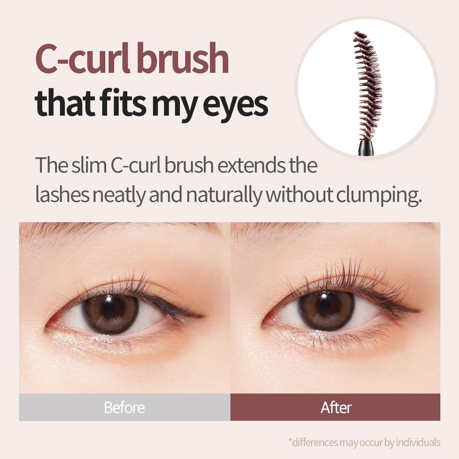 COSNORI Perfect Waterproof Mascara Long&Curl 02 Cozy Brown &ndash; Long-Lasting Smudge - Brown Mascara - Korea Waterproof Mascara, Long Lash, Strong Fixing, Silk Amino Acids - 0.23Fl Oz (7Ml)
