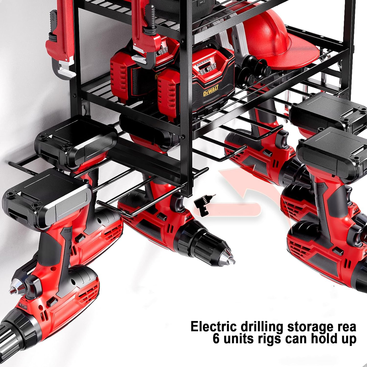 4-Layer Power Tool Organizer, Wall Mount Garage Storage, Heavy Duty Drill Holder image number 6