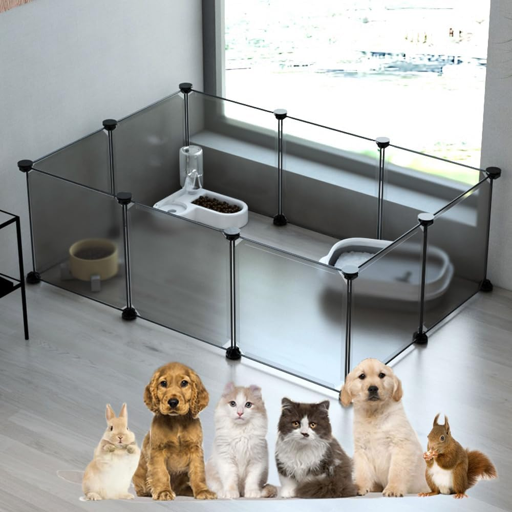 Ricjurzzty Pet Playpen,Resin Portable Polypropylene(Pp) XXS Size 30X30Cm(11.8In),Small Animal DIY Pen Cage Yard Fence,Outdoor & Indoor for Kitty,Puppy,Rabbit,Guinea Pig (20 Panels, White Translucent)