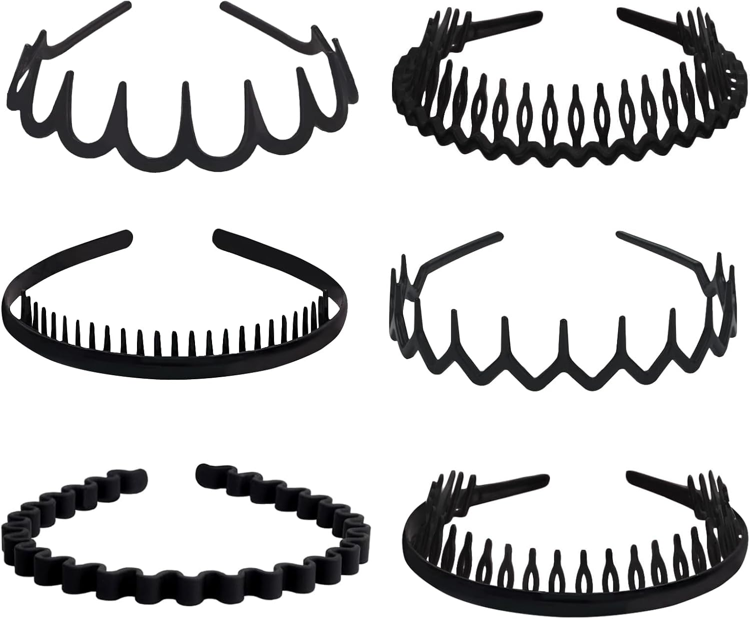 Pack of 6 Plastic Hair Bands, Wave Zigzag Headband, Non-Slip Headband with Non-Slip Teeth, Black Hair Accessories, DIY Hair Bands, Headbands for Children, Women, Men image number 2