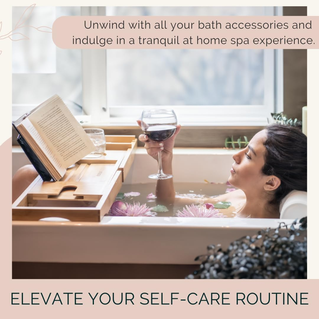 Foldable Bamboo Bathtub Tray Caddy - Expandable Bath Tray for Tub | Secure, Non-Slip Bathtub Caddy Tray for Tub for Bath Accessories, Bath Stuff &ndash; Perfect Relaxing Gifts for Women and Spa Gift Set image number 1