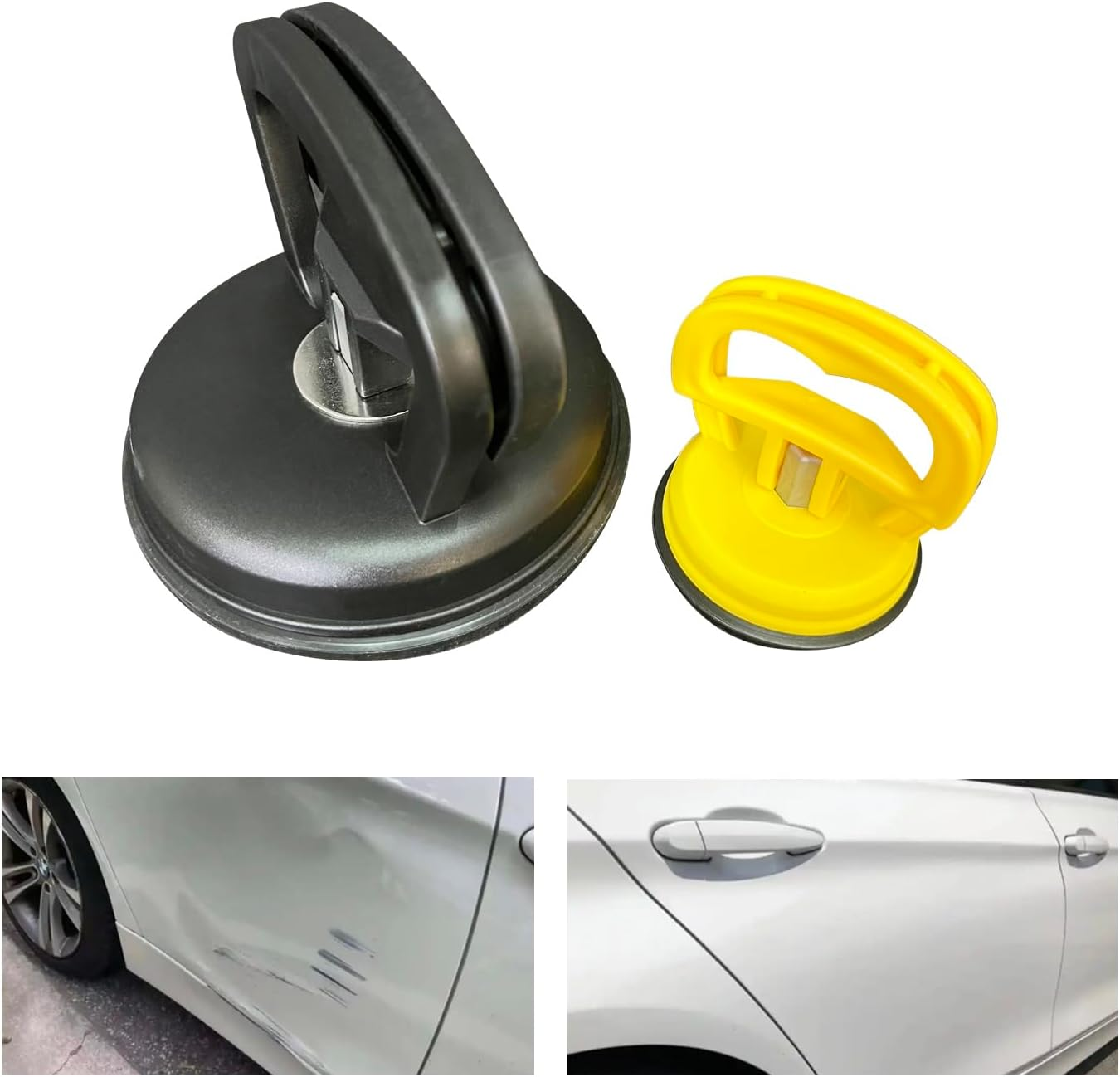 Dent Puller, 2 Pack Car Dent Puller Kit, Large and Small Suction Cup Dent Puller Kit for Car Dent Repair, for Glass Tile Mirror, Granite Lifting and Object Moving,L+S (Black-Yellow) image number 1