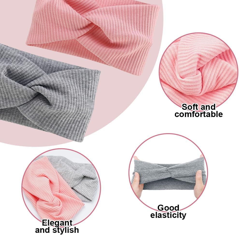 Pack of 4 Cotton Headbands for Women Girls, Women'S Headband, Twisted Headband Women, Hair Band, Wide Elastic Headbands, Hair Bands, Hair Band Knot for Yoga, Running, Training, Fitness image number 4