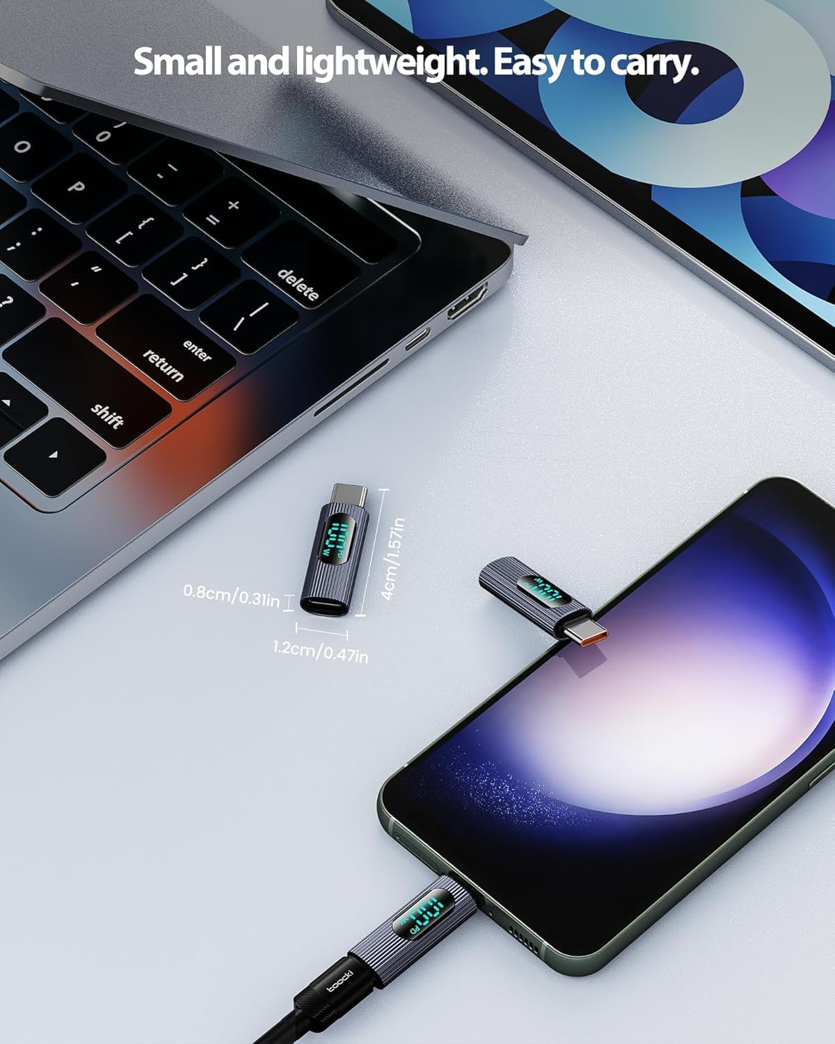 USB C Adapter, 2Pack 100W High-Speed USB C Female to USB C Male Extension Adapter with Advanced Digital Power Meter, Compatible with Iphone 15 Pro Max, Ipad Pro, Macbook Pro & All USB C Devices