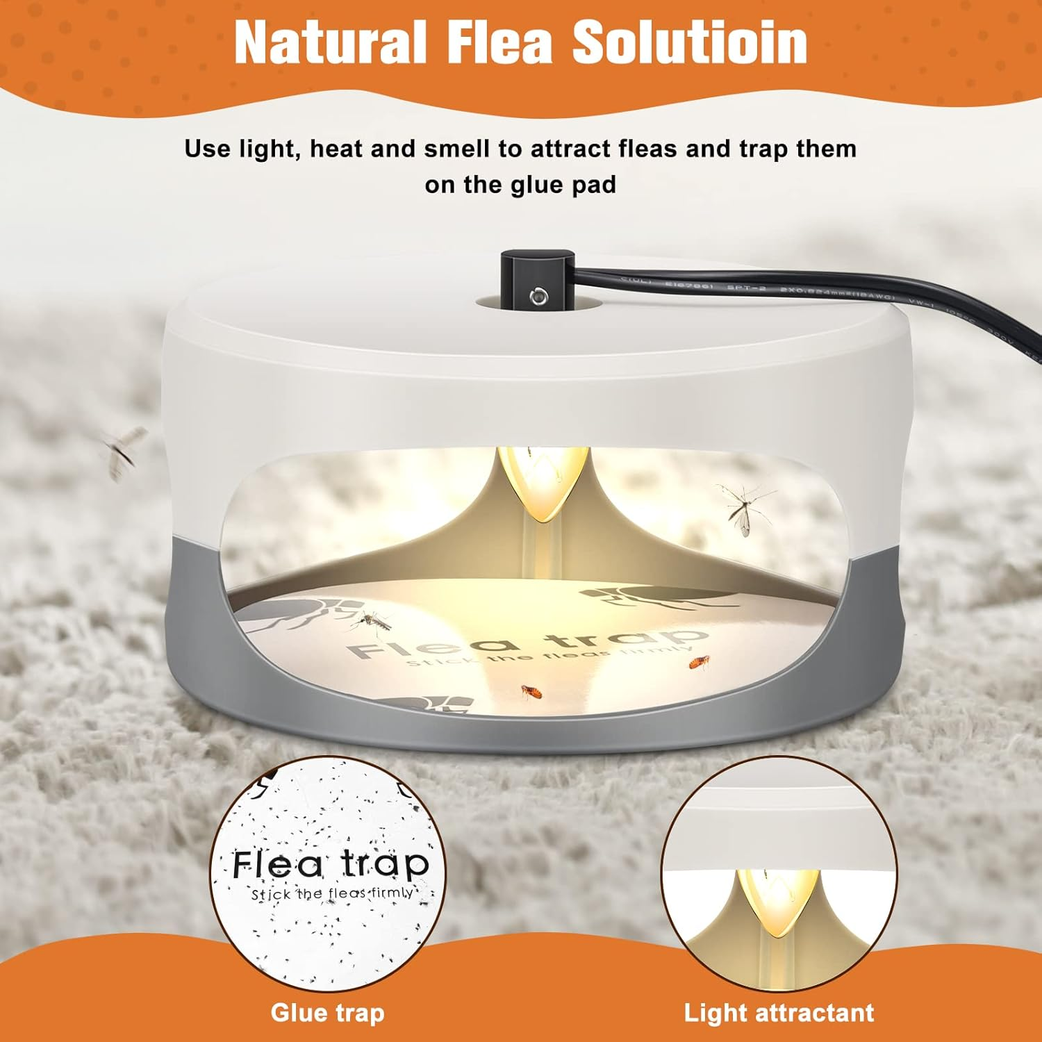 UPYEAL Flea Trap 2 Packs &ndash; Premium Traps for inside Your Home Natural and Child-Friendly Light Indoor with Glue Discs Refills LED Lightbulb image number 2