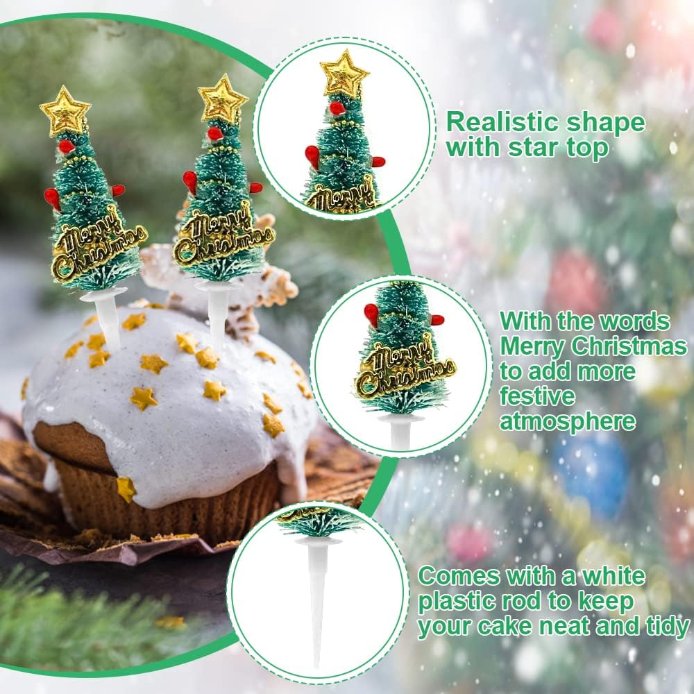 Pack of 12 Christmas Cupcake Toppers, Cake Decoration, Merry Christmas Mini Cake Topper, Christmas Tree Cake Topper, Cake Decoration for Xmas Party image number 4