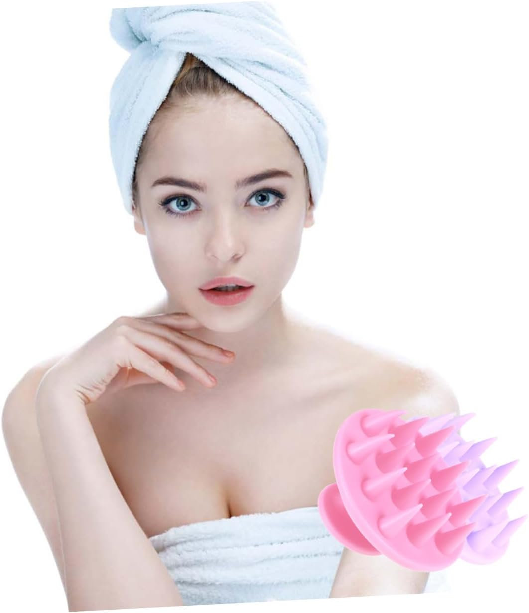 Obuyke 2Pcs Silicone Hair Scalp Massager Brush Set Exfoliating Shampoo Brush for Dandruff Treatment Stress Relief and Healthy Hair Growth Pink and Purple for Home and Salon Use image number 2