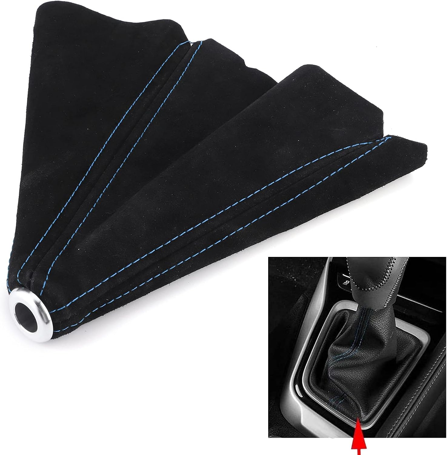 Car Boot Cover Shifter Lever Dust Cover Boot Gaiter Car Interior Suede Universal, Car Knob Dust Cover for Most Vehicles (C (Blue Line)) image number 3
