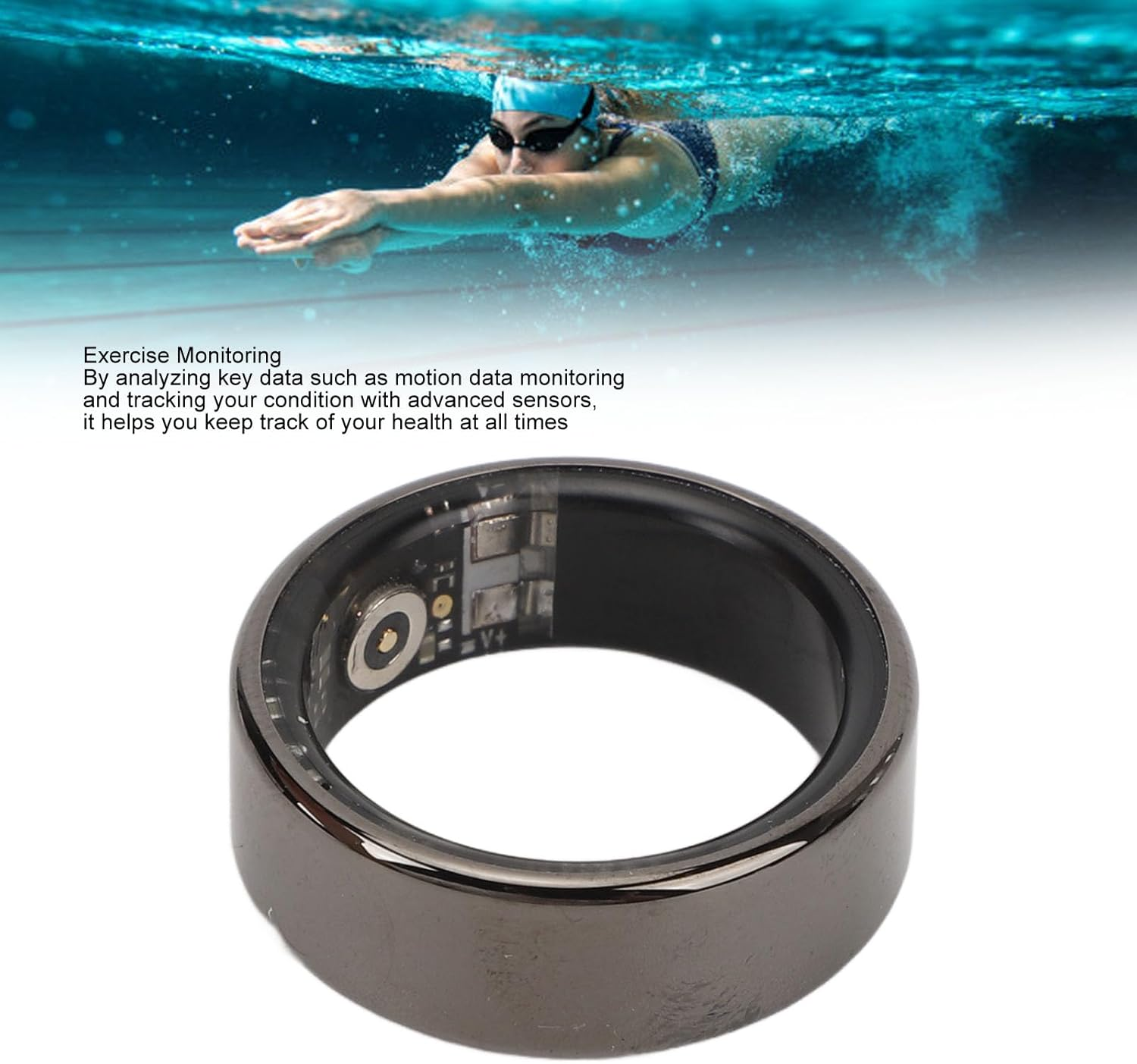 Fitness Smart Ring, Smart Ring Health Tracker, Fitness Sleep Tracker Smart Ring, IP68 Waterproof Bluetooth Fitness Tracker Rings, Intelligent Depression Emotion Monitoring (Black) image number 6