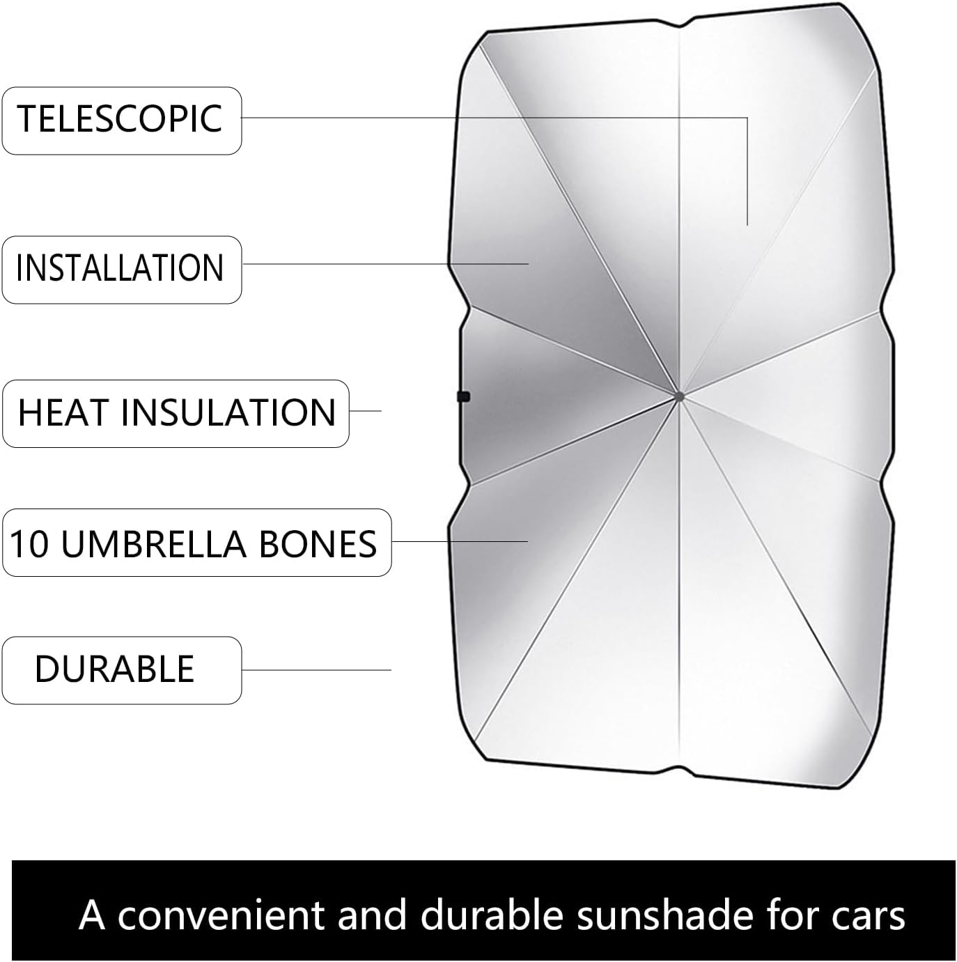 Car Windshield Sun Shade Umbrella, Foldable Car Umbrella Sunshade Cover, Sun Shade for Car Windshield, Front Window Heat Insulation Protection, for Trucks Cars (29.5X55.1 Inches) image number 1