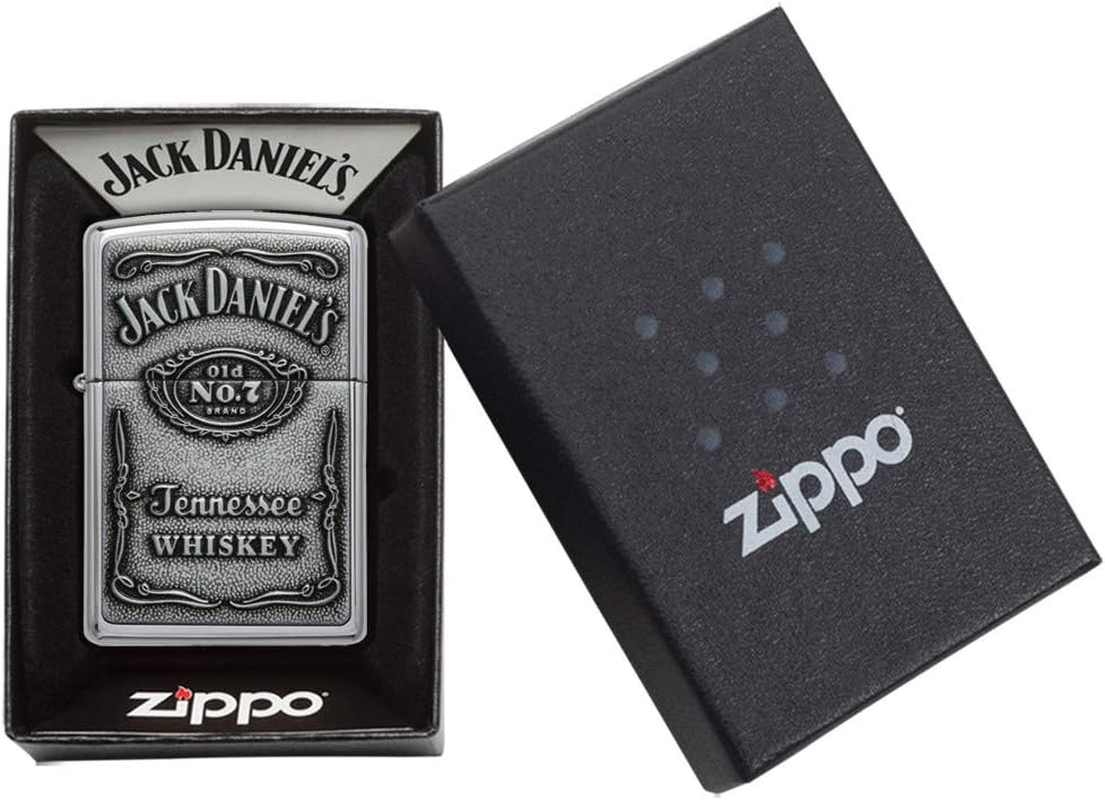 ZIPPO JACK DANIEL LABEL-PEWTER EMBLEM HIGH POLISHED CHROME LIGHTER image number 1