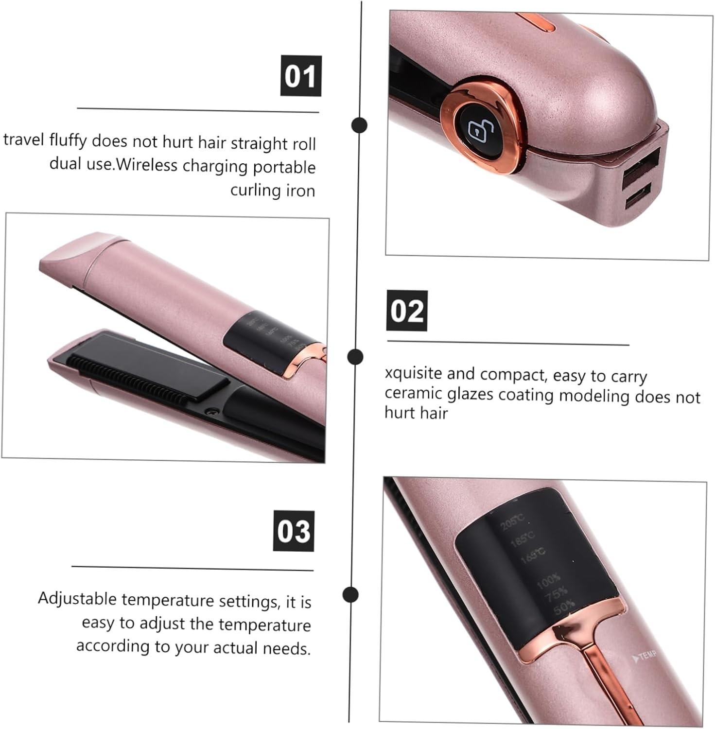 OATIPHO Straight Dual-Purpose Hair Styling Tool Curler Brush Travel Straightener Wide Plate Heat Resistant image number 3