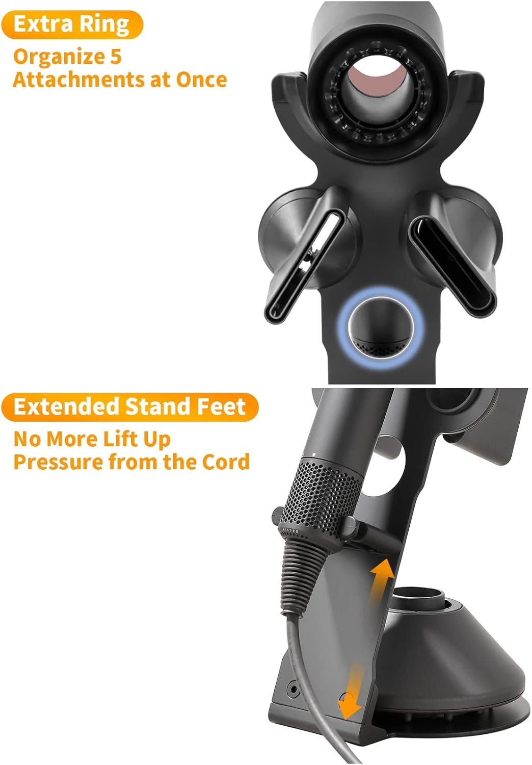 Genyen Eye Hair Dryer Holder Stand for Dyson Hair Dryer, Upgraded Dyson Hair Dryer Holder Dyson Hair Dryer Stand Black to Store 5 Dyson Hair Dryer Attachments with Cable Hook image number 4