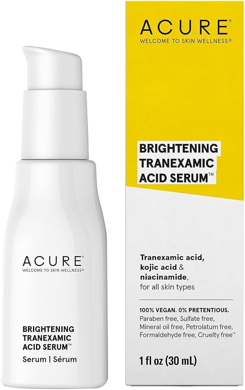 ACURE Brightening Tranexamic Acid Serum - Achieve Brighter Glowing Skin, Reduce Discoloration - Formulated with Tranexamic Acid, Niacinamide, Kojic Acid - Nighttime Skincare - 100% Vegan - 1 Fl Oz