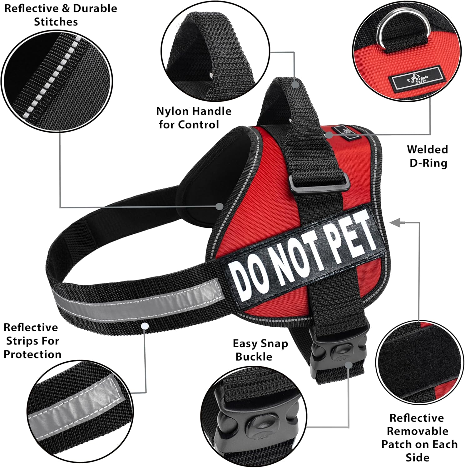DO NOT PET Dog Vest Harness with Removable Patches and Reflective Trim. Comes with 2 DO NOT PET Reflective Removable Patches. Please Measure Dogs Girth before Purchase image number 6