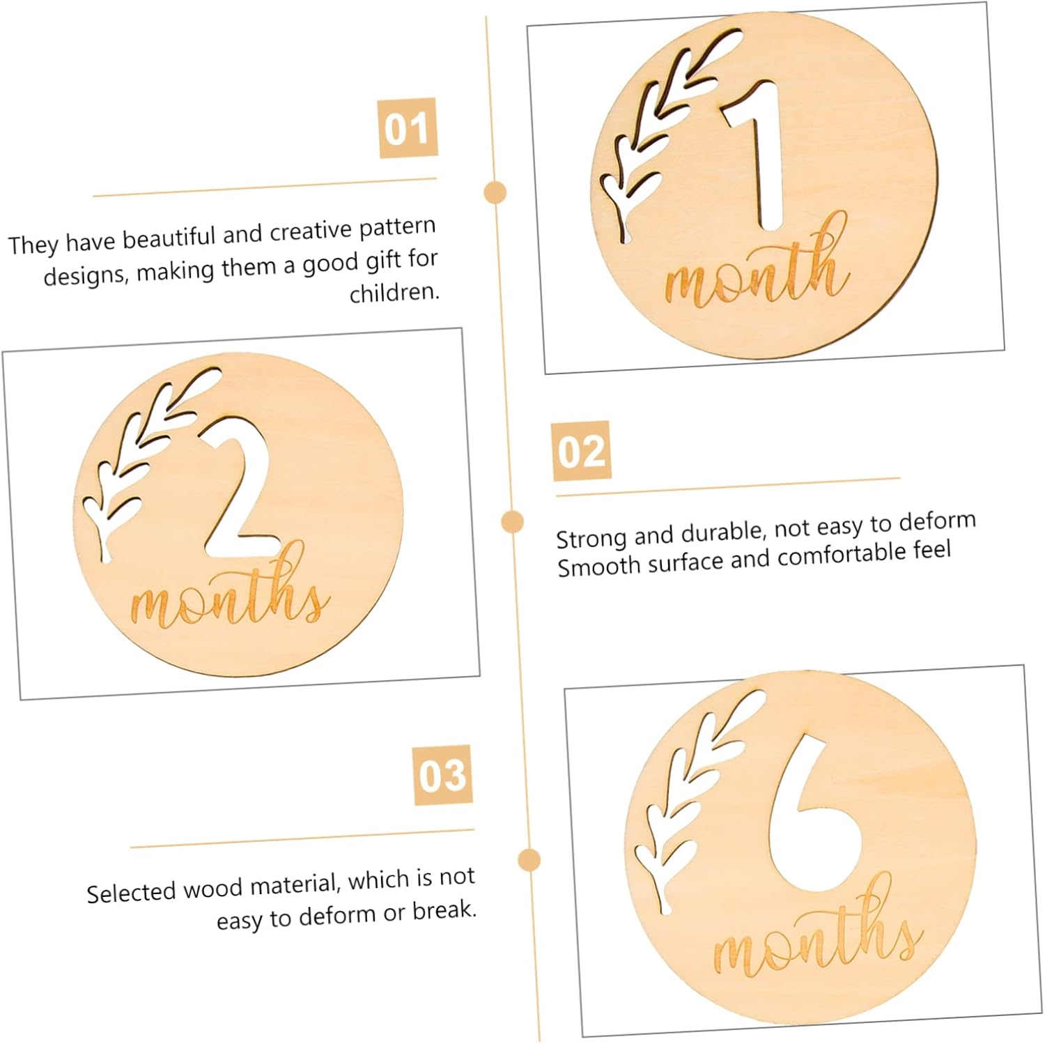 GARVALON 12Pcs Hollowed Wooden Milestone Cards Growth Cards for Newborn Photography Props Monthly for Boy Girl Birthday