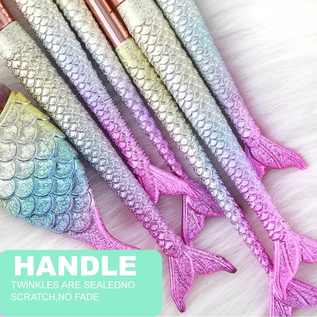 10Pcs Mermaid Makeup Brush Set Women Cosmetic Brush Set Eyebrow Powder Foundation Eyeliner image number 1