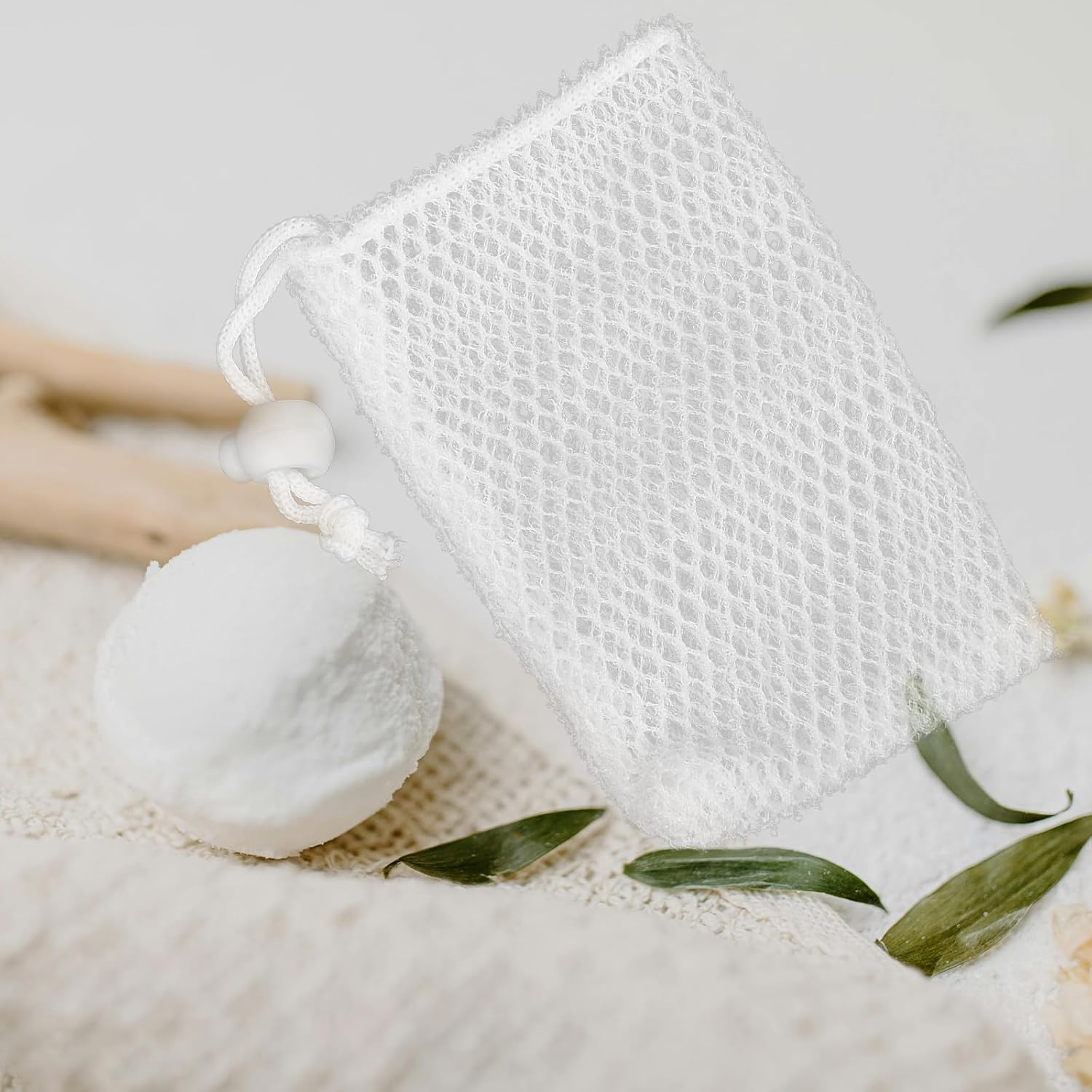 Exfoliating Soap Saver Pouch, Nylon Mesh Soap Bag for Bar Soap, Travel Soap Sack for Shower, Beige, 14X8X4Cm image number 5