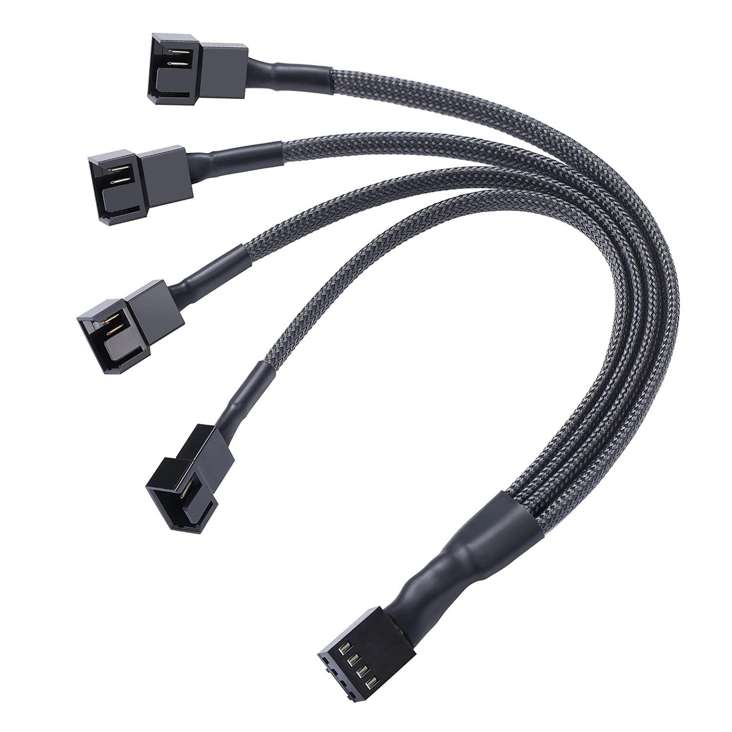 2 Pack 4-Pin PWM Fan Splitter Cable, Sleeved Braided Adapter Computer PC Power Extension Cable 1 to 4 Converter for ATX Case 4-Pin/3-Pin Cooling