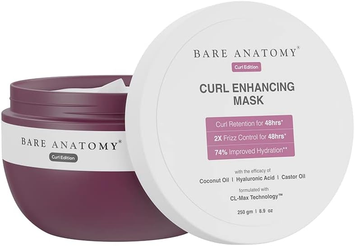 Bare Anatomy Curl Enhancing Hair Mask | Smoothens & Conditions Hair with Curl Retention & 2X Frizz Protection for 48 Hours | Coconut Oil| Hyaluronic Acid & Castor Oil | Sulphate & Paraben Free | 250G