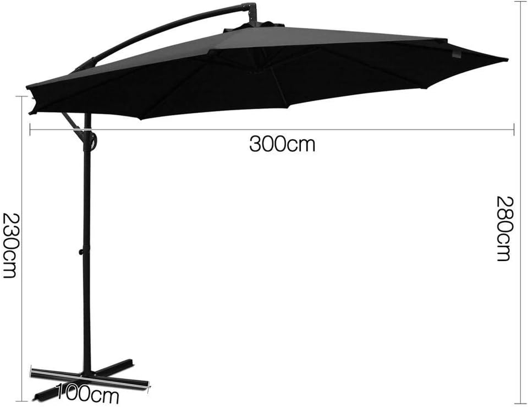 Instahut Outdoor Umbrella 3M Black Cantilever Stand, Sun Beach Garden image number 5