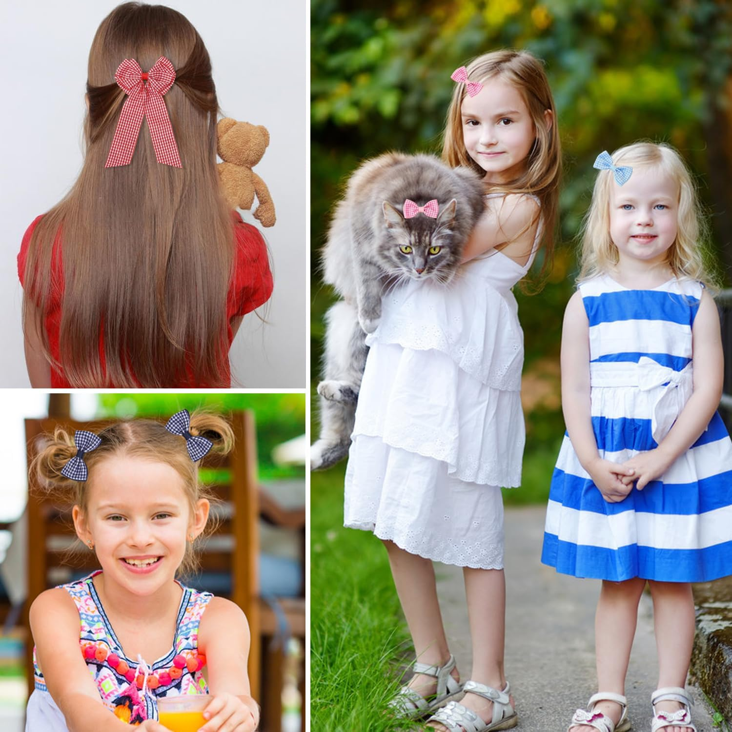 12PCS Girls Plaid Bow Hair Clips, Gingham Hair Ribbon Nonslip Alligator Clips Checkered Bowknot Hair Clips with Long Tails Ponytail Holder Barrettes Pin Hair Accessories for Infant Toddlers Teens Kids image number 3