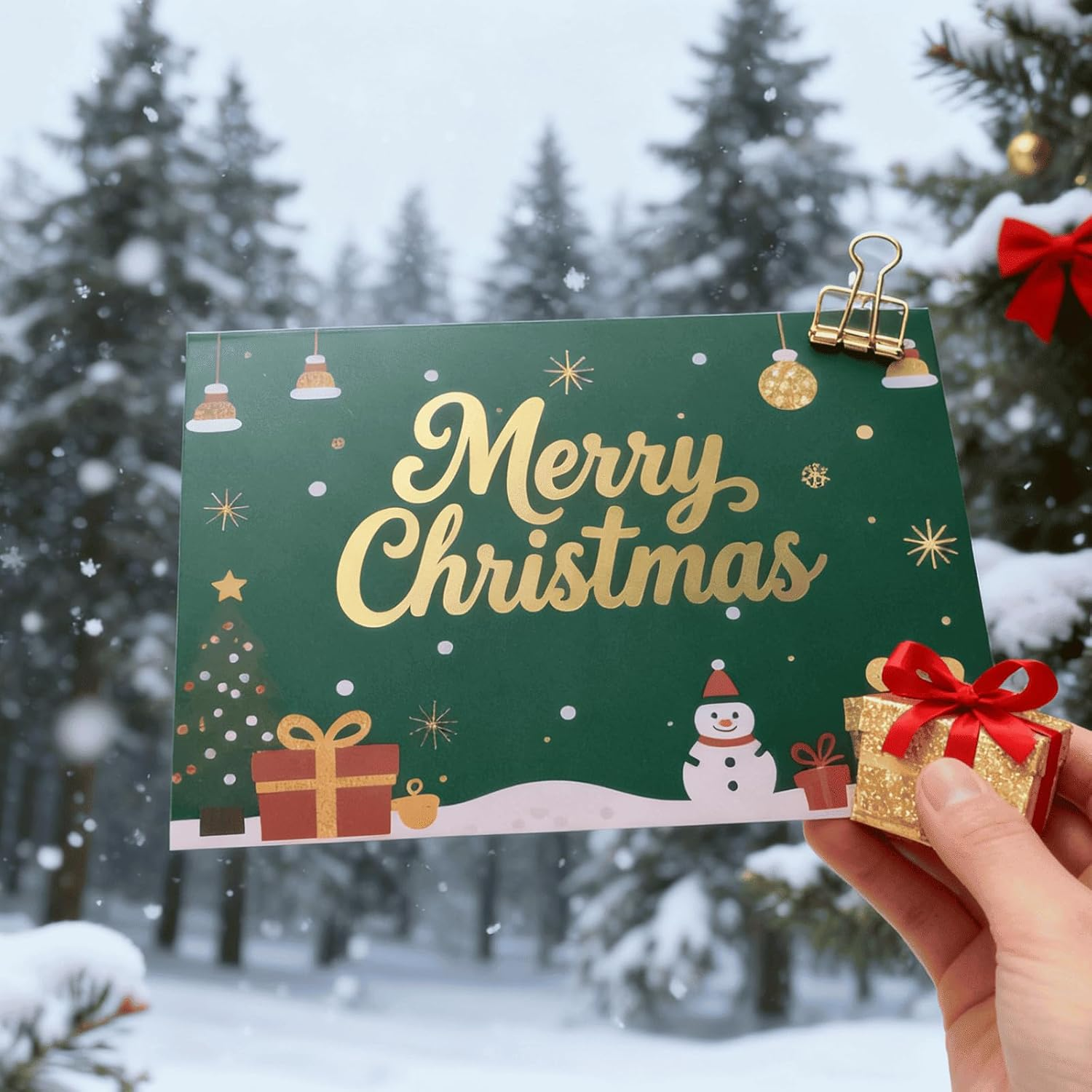 Christmas Cards Set 8 Pack, 18 X 15 Cm Foldable Holiday Greeting Cards, 350Gsm White Cardstock with Gold Foil &ndash; Includes 1 Envelopes, Blank inside &ndash; Xmas Cards for Family, Friends, Office Use image number 1