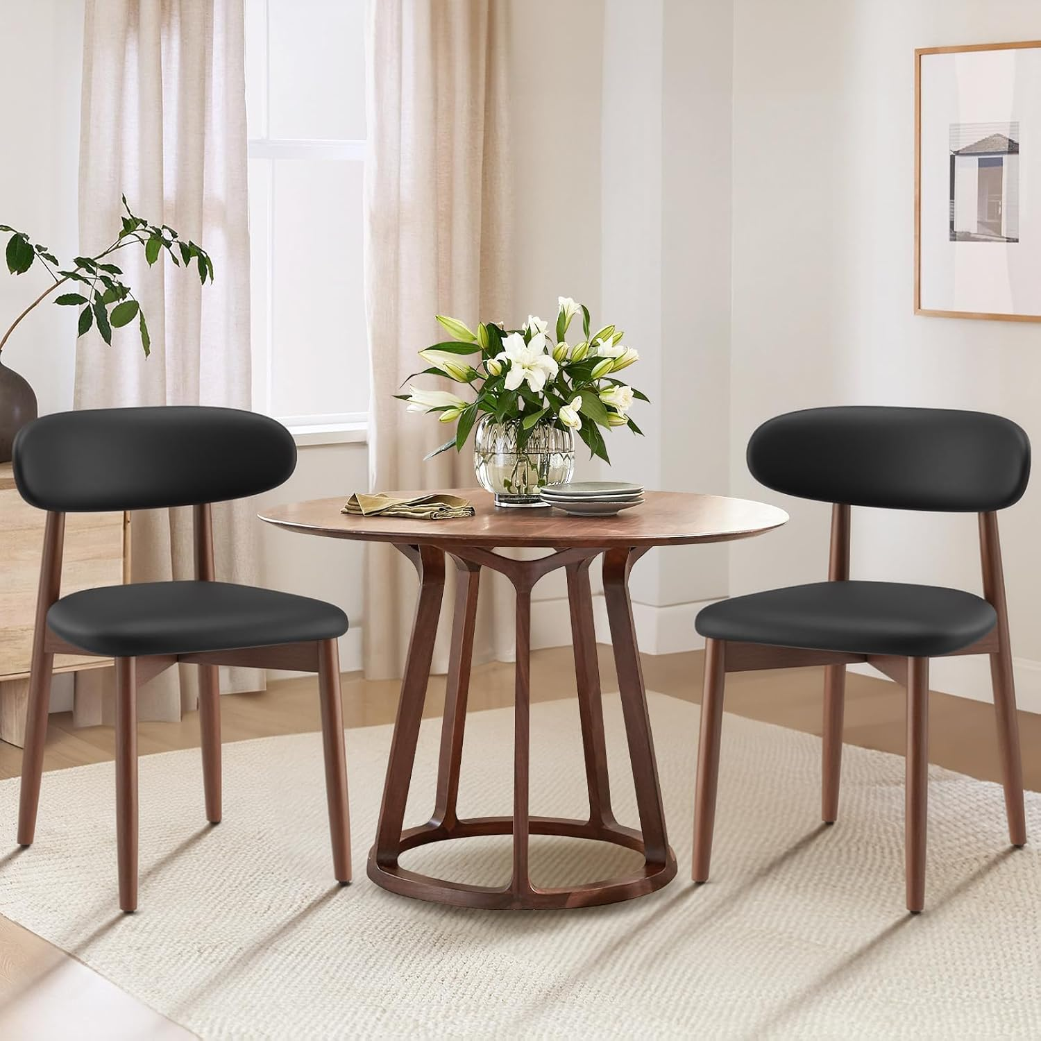 COLAMY Farmhouse Modern Dining Chairs Set of 2, Upholstered Fabric Seat with Wooden Frame, Armless Accent Chairs for Home Kitchen, Cafe (Fabric, Beige)