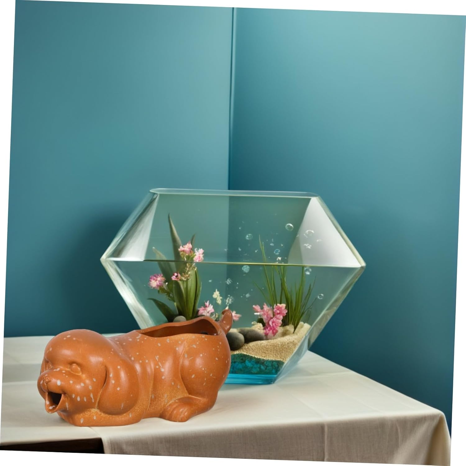 Ceramic Dog Fountain Spitter for Garden Outdoor Jar Circulating Waterfall Jar with Efficient Filtration Ceramic Material Playful Aquarium Decoration image number 2