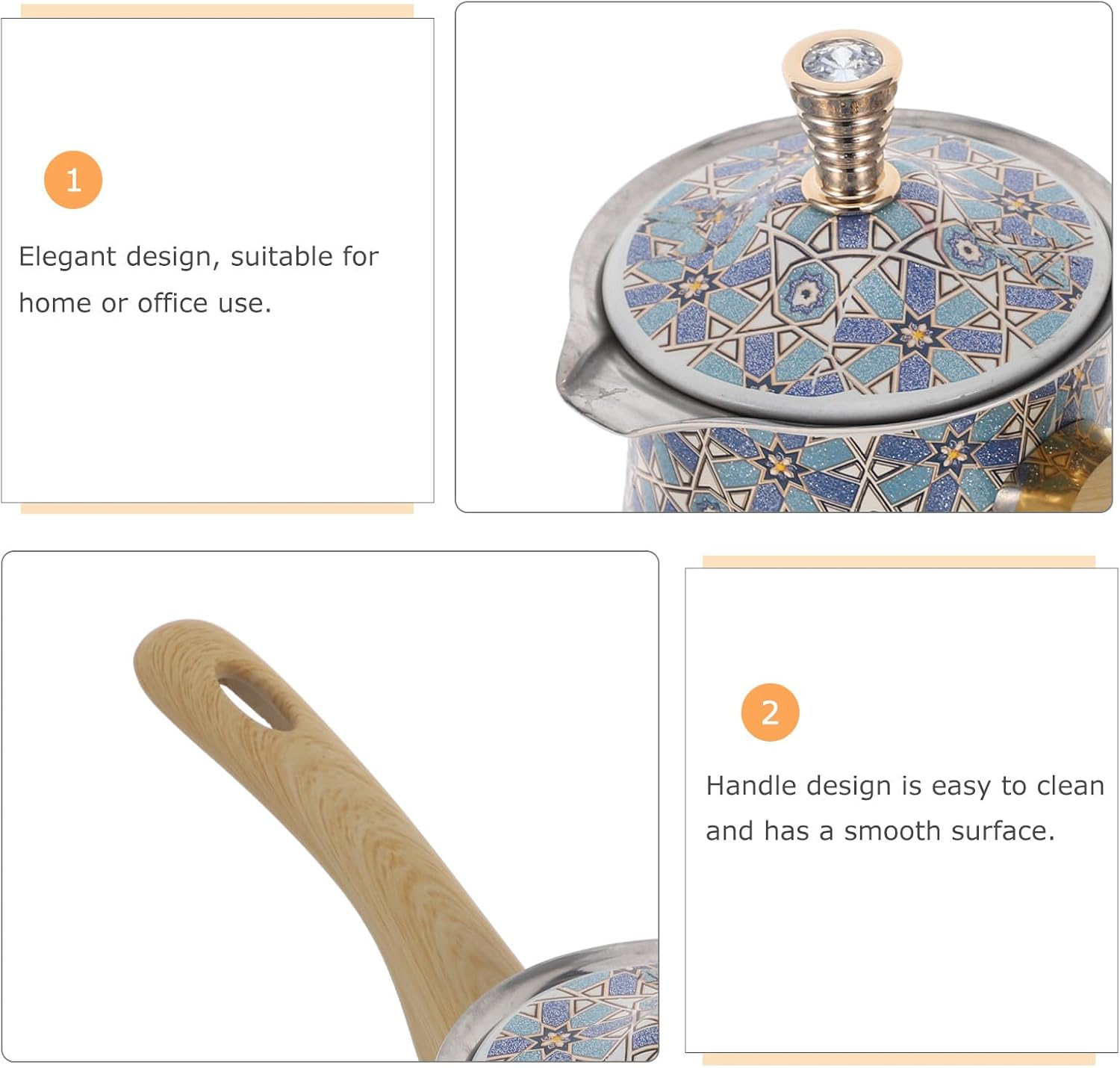 OKUMEYR Stainless Steel Turkish Coffee Pot - 720Ml Espresso Cezve Greek Coffee Maker - Mocha Metal Melting Pot with Wooden Handle for Stovetop Chocolate Butter Tea