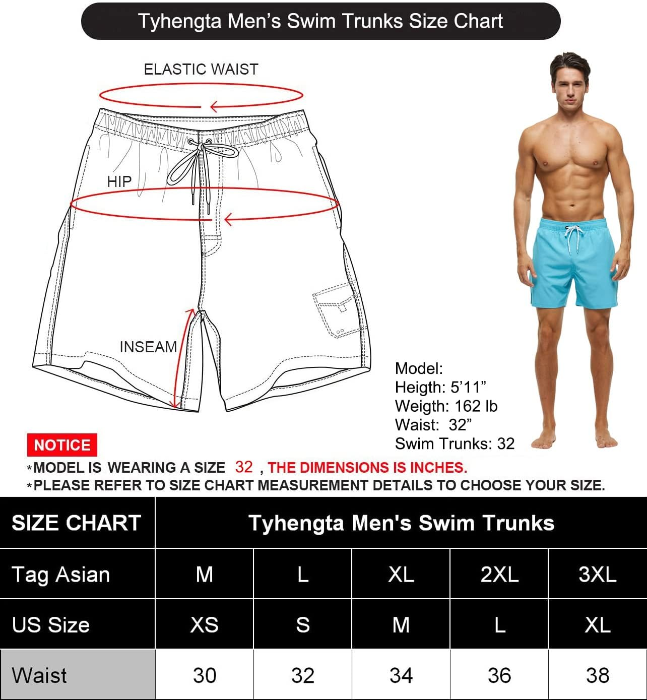 Tyhengta Men'S Swim Trunks Quick Dry Beach Shorts with Zipper Pockets and Mesh Lining image number 5