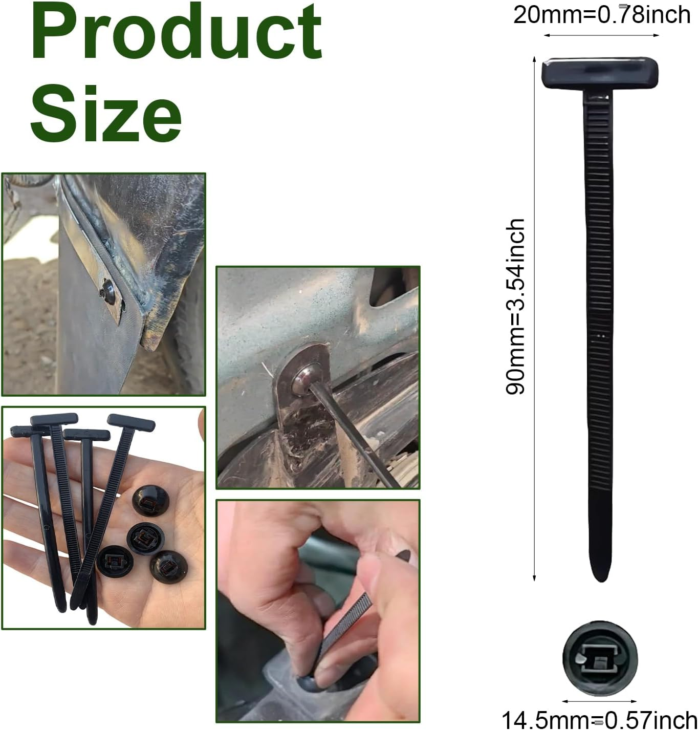 100PCS Nylon Universal Cable Tie Buckle, Zip Ties Heavy Duty with Pin & Button Design, Car Daily Repair, Applicable Toengine Lower Guard Plates, Fender Linings, Fenders, Trunkclips (100) - 200 image number 2