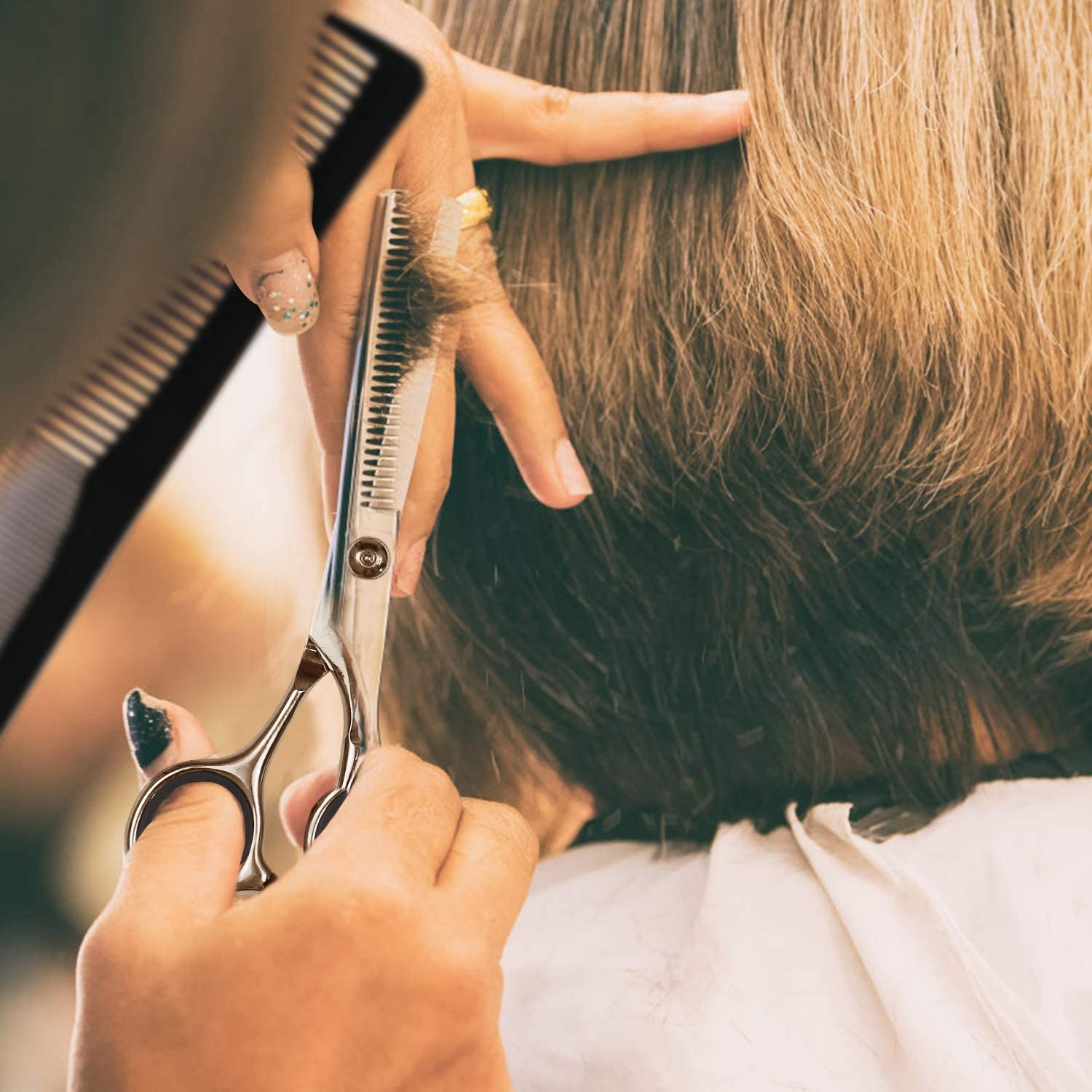 Hair Cutting Scissors Thinning Shears- Fcysy Professional Barber Sharp Hair Scissors Hairdressing Shears Kit with Haircut Accessories in Leather Case for Cutting Styling Hair for Women Men Pet- 7 Pcs - Cherry image number 4