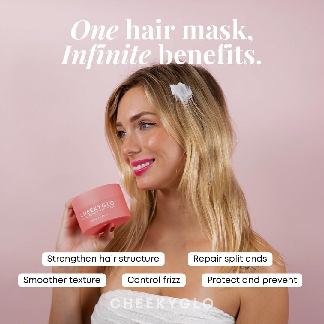 Cheekyglo Rapid Repair Hair Mask (200Ml) | Nourishes Hair | Restores Luster | Tames Frizz | Detangle | Boosts Keratin | Increase Shine & Volume | Delicious Peach & Vanilla Scent image number 3