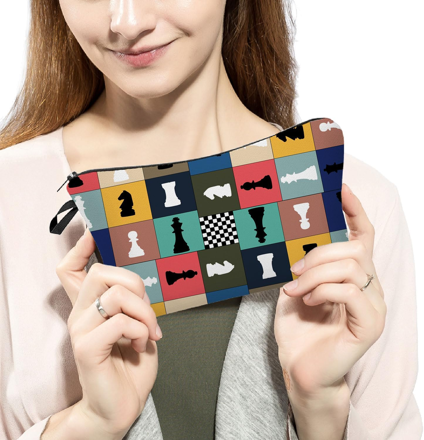 Livel Lhood Chess Makeup Bag Cute Small Organizer Zipper Pouch Chess Cosmetic Bag Christmas Birthday Present for Chess Lovers Players Friends Women image number 3