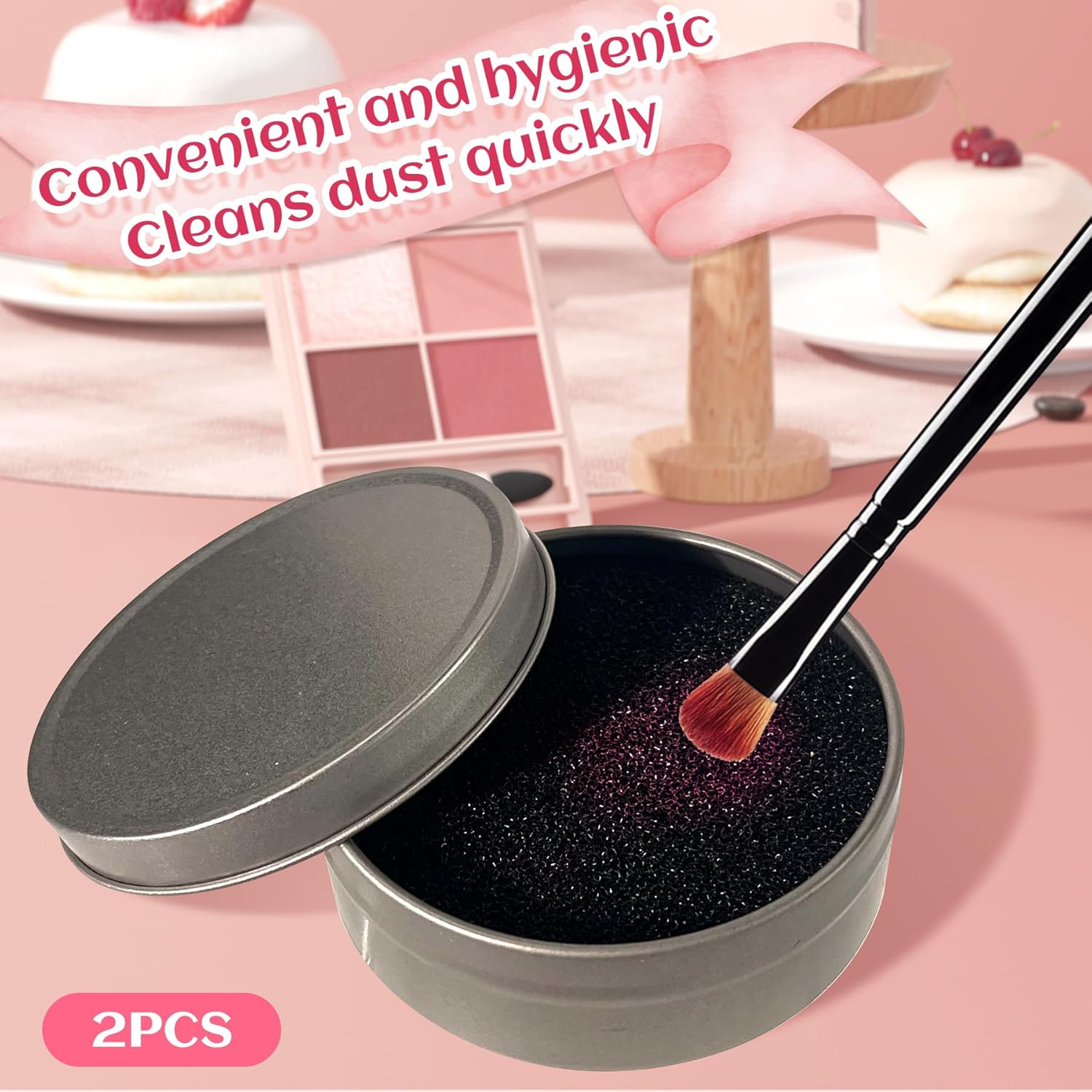 EKIND 2Pcs Dry Makeup Brush Cleaner Sponge, Double Sided Color Removal Cleaner Sponge,Travel Size, Quick Wash,No Water Needed, Removes Powder Cosmetics Color Instantly for Eye Shadow or Blush Color