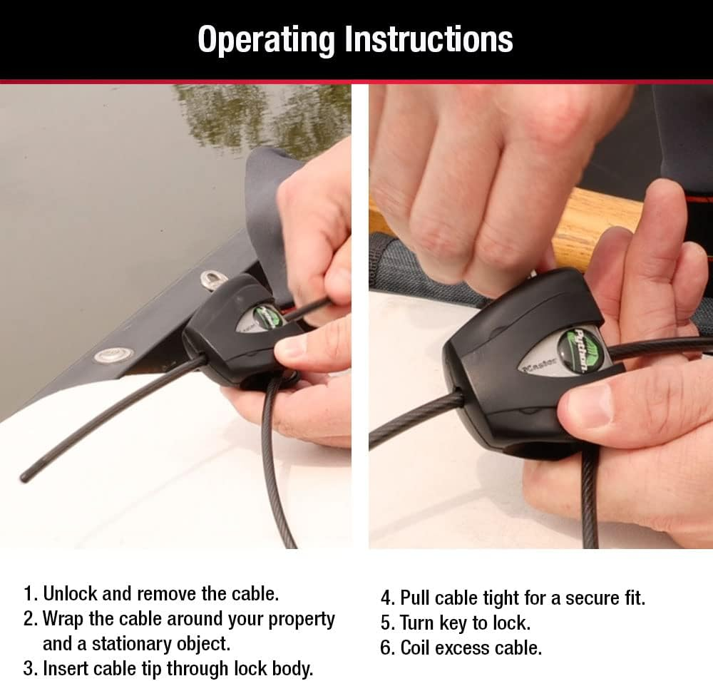 Master Lock Black Python Steel Cable Lock with Keys, Heavy Duty Anti-Theft Trail Camera and Kayak Locking Cable, 2 Pack, 8417T image number 3