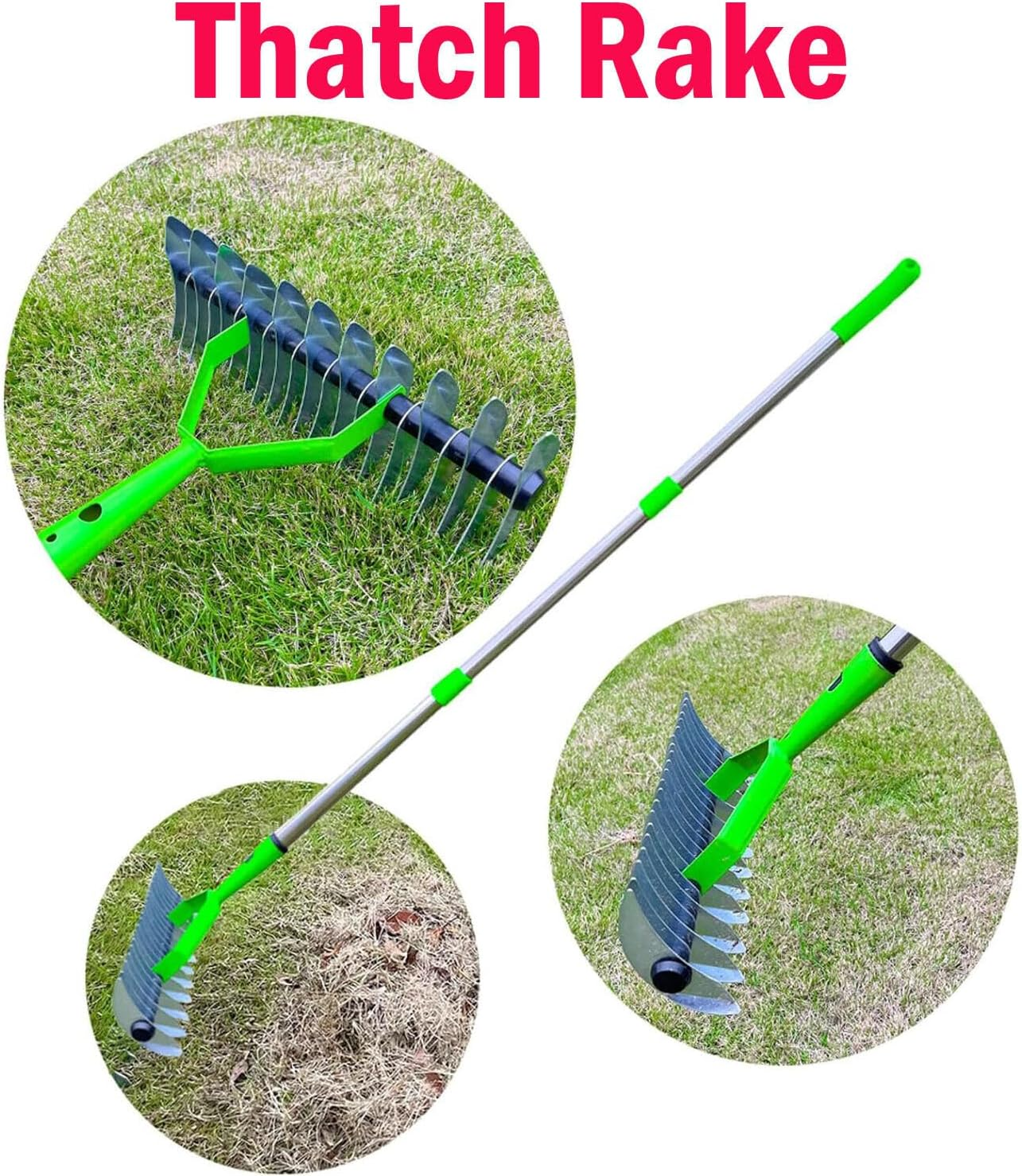 Tootoo 15-Inch Curved Teeth Thatch Rake Lawn Dethatcher Rake for Cleaning Dead Grass
