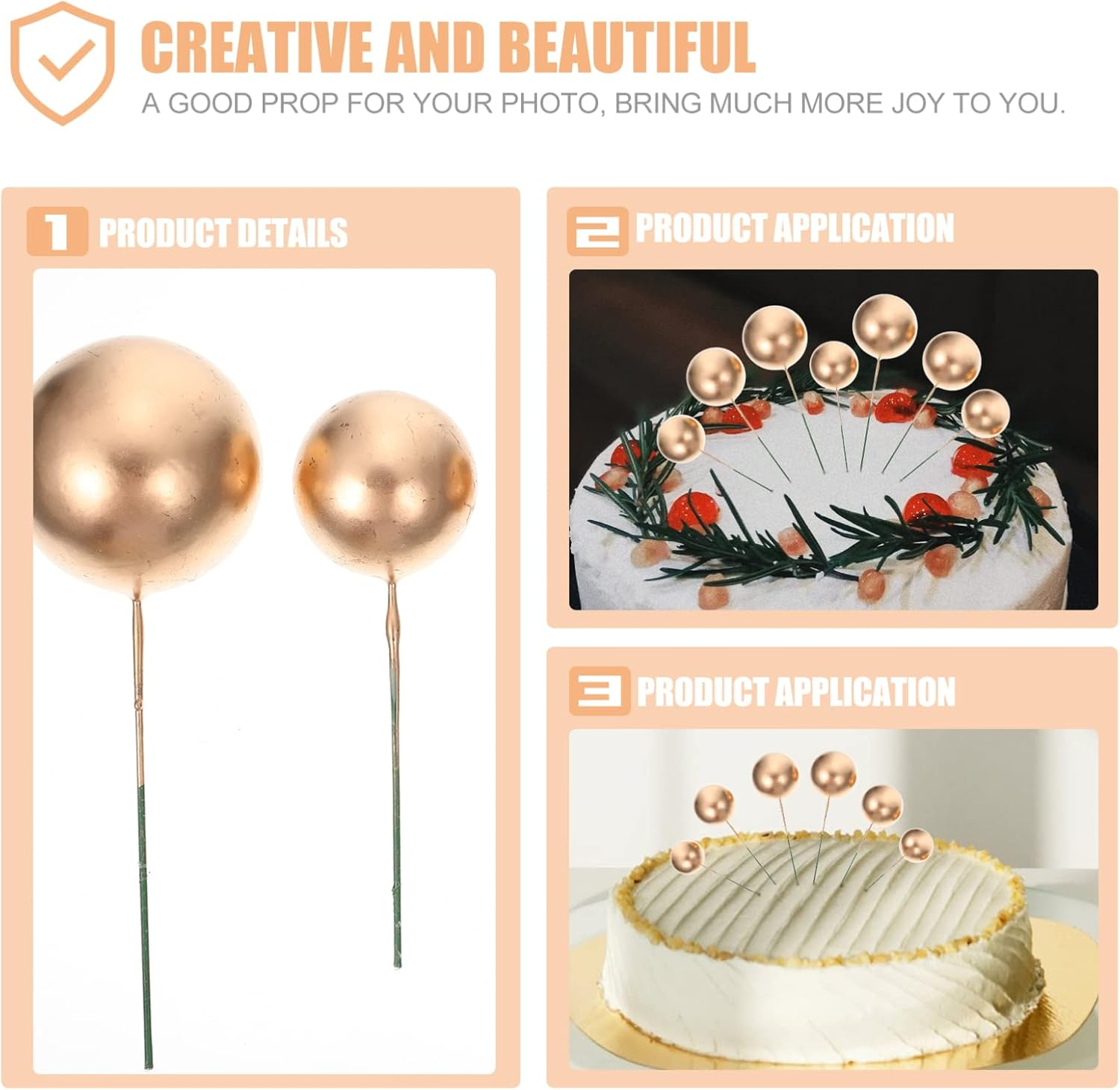 Alipis 12Pcs Creative round Ball Cake Toppers Simple Unique Ball Shaped Cupcake Ornament Baking Gold Decor Cake Picks Decoration for Baking Cup Occasions image number 5