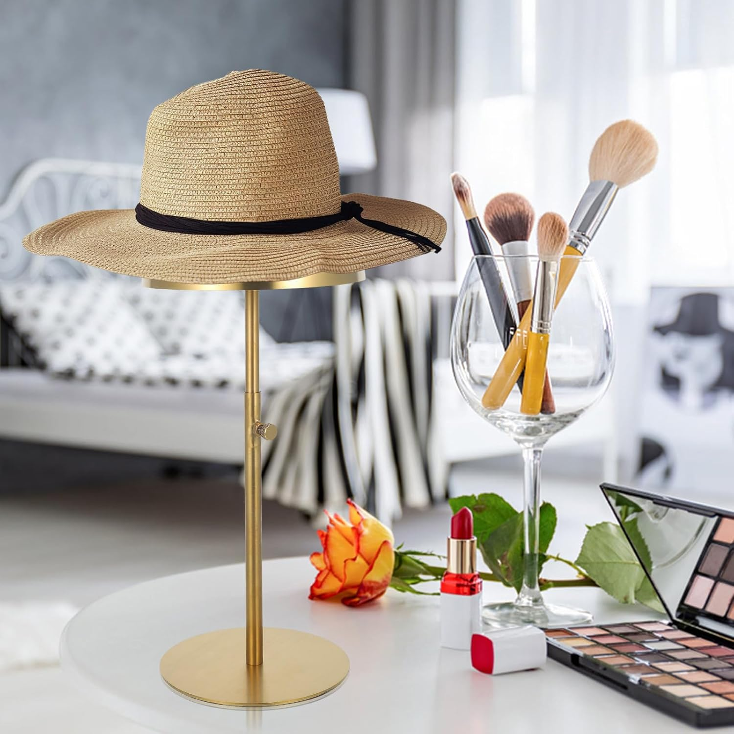 MAGICLULU Metal Wig Stand Holder Hat Stand Display, Dome Shape Hat Stand Adjustable Height Wig Head Holder Hat Storage Stand Freestanding Wig Stand for Decoration Display Storage image number 2