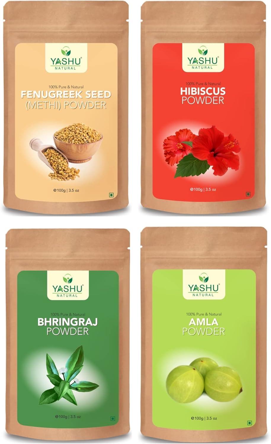 YASHU Pure Hibiscus Bhringraj Fenugreek Seed Amla Organic Powder for Hair & Scalp Care | for Men & Women (400G) image number 4