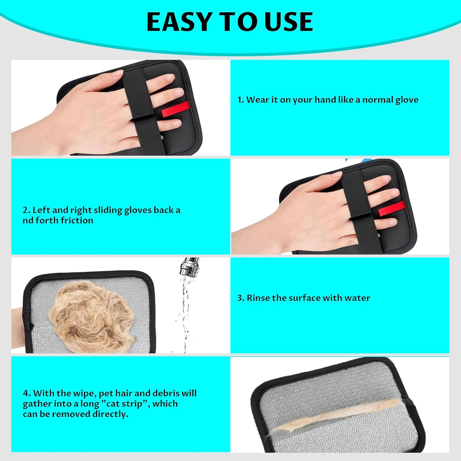 VCCLFSIA 2-Pack Electrostatic Pet Hair Remover, Double-Sided Pet Hair Removal Gloves, Reusable Cat & Dog Grooming Gloves for Couch, Furniture, Carpet, Car Seat, Blankets, Clothes image number 2