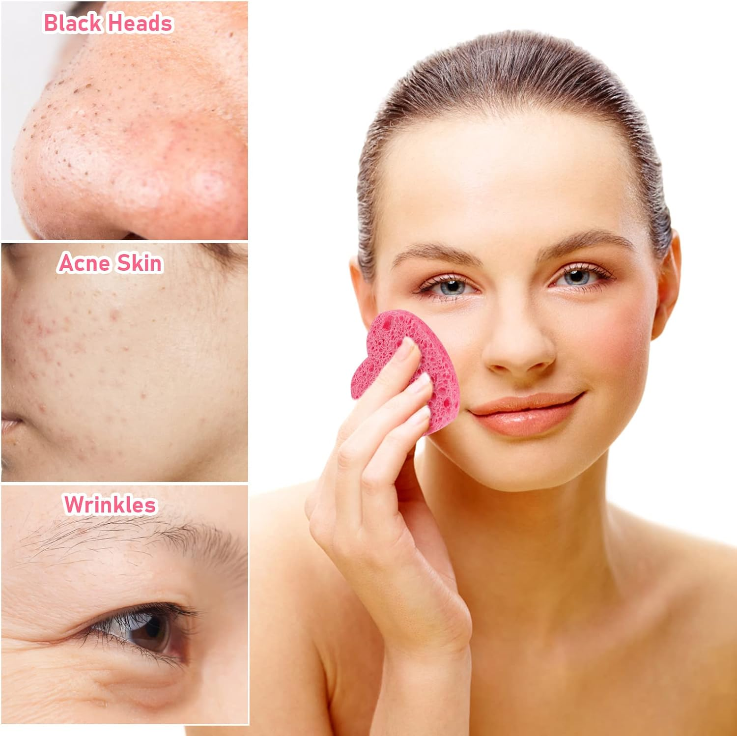 WLLHYF 20 Pieces Compressed Facial Sponges Natural Cellulose Facial Cleaning Sponges Professional Cosmetic Spa Sponges for Face Cleansing Makeup Removal Pore Exfoliating (Heart-Pink) image number 6