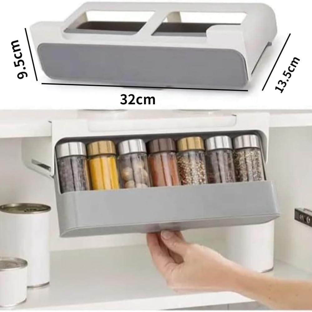 Spice Rack Organizer for Cabinet-Pull Out Spice Rack for Cupboard-Spice Organizer Rack for Kitchen-Spice Drawer Organizer-Adhesive Under-Shelf Spice Storage-Spice Organizer for Drawer image number 3