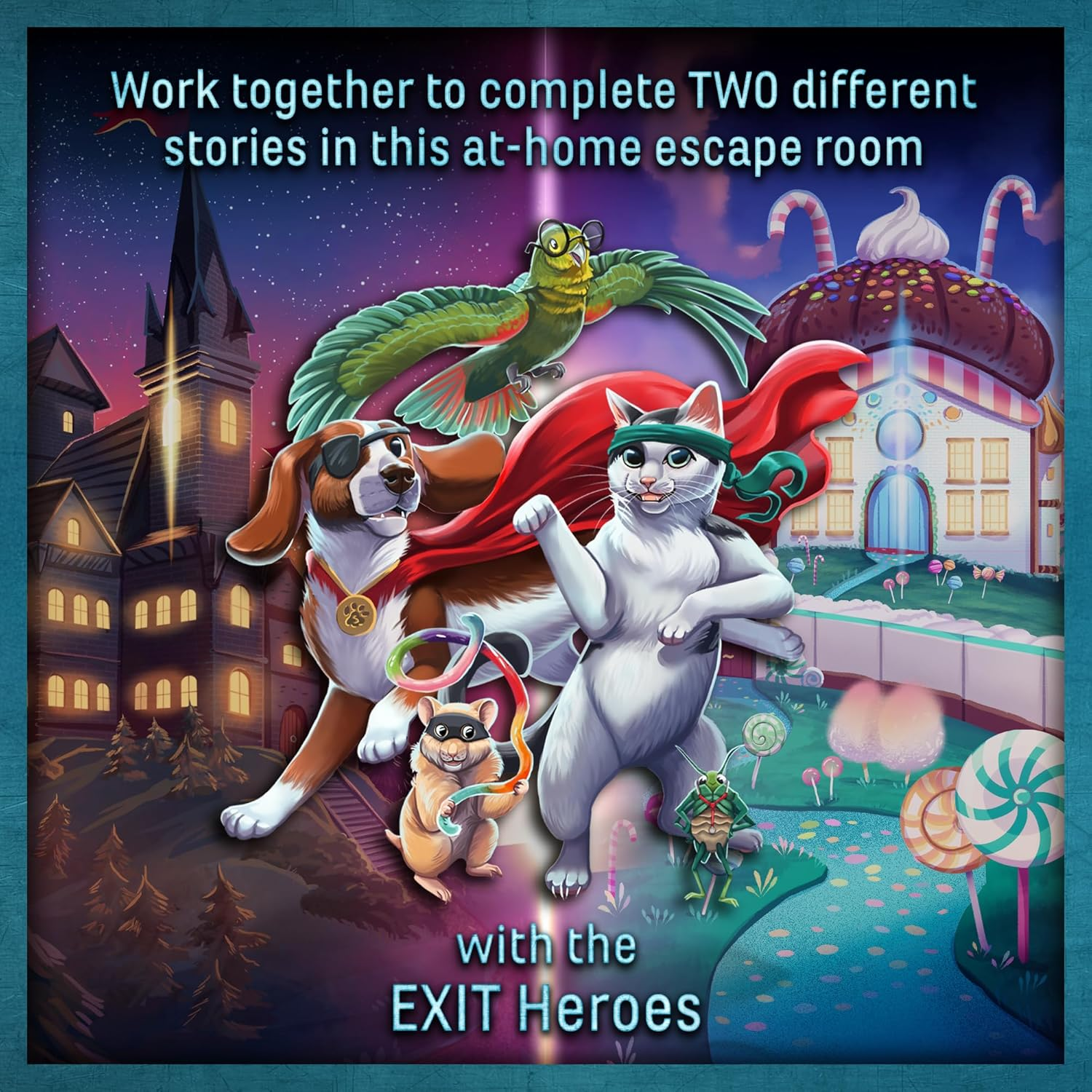 THAMES & KOSMOS | Exit the Game: Family Heroes - 2 Escape Adventures (2-In-1 Bundle) | the Mystery at Meanstone Manor and the Caper at Candy Castle | 2-4 Players, Ages 8+ image number 3