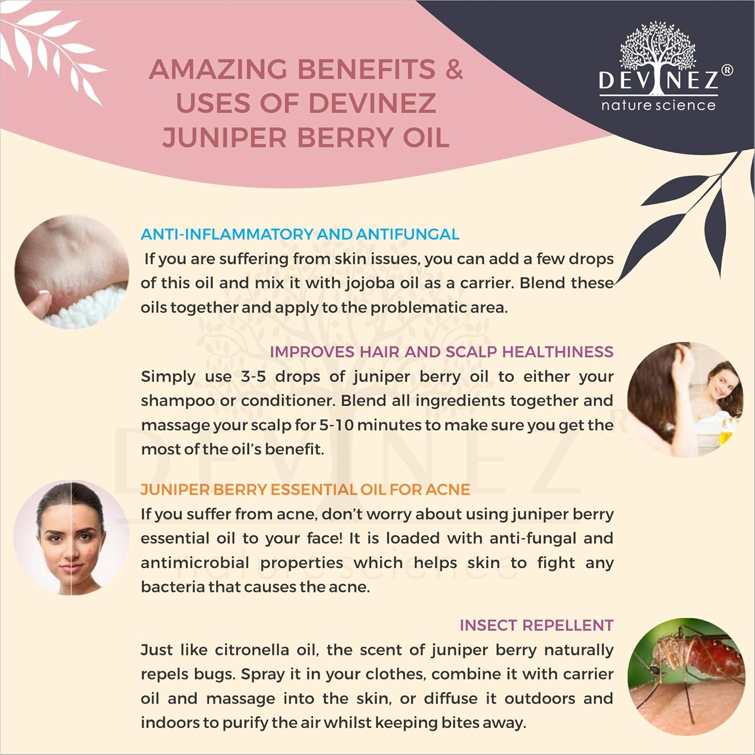 Devinez Juniper Berry Essential Oil 30Ml - Pure, Natural, Undiluted & Therapeutic Grade for Skin Care, Scars, Acne, anti Aging, Natural Skin Toner, Natural Antiseptic, Improves Hair and Scalp Health image number 2