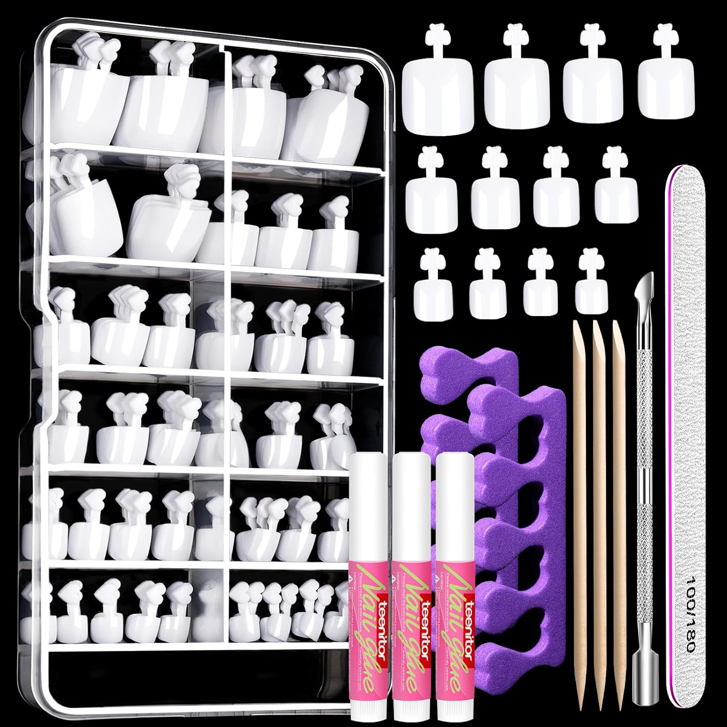Teenitor White Press on Toenails for Women with Nail Glue, 120Pcs White Toe Nail Press Ons Acrylic Toenail Kit, Toe Nail Tips Square, Fake Toe Nails Glue on Toe, False Toenails for Missing Toenail image number 4
