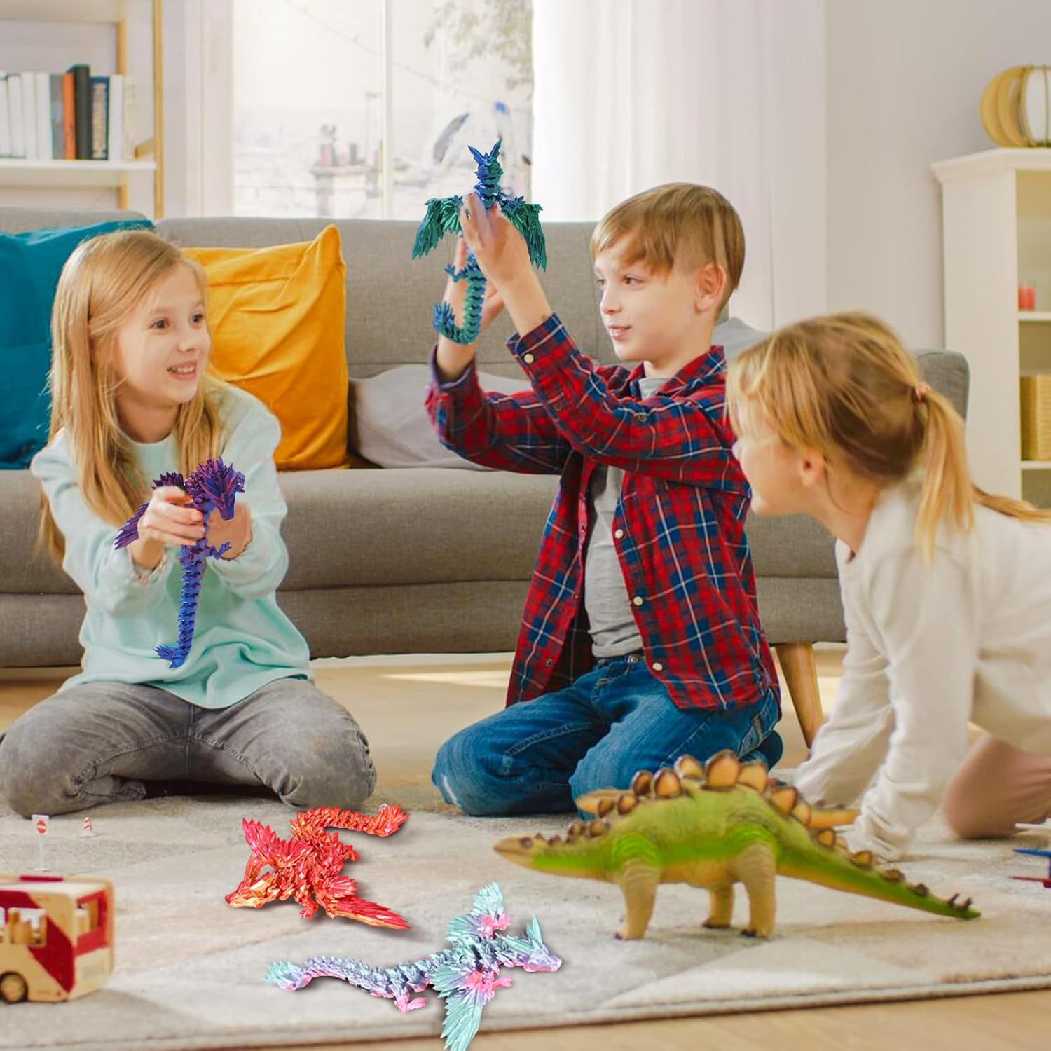 3D Printed Articulated Dragon with Wings - 9" Purple Winged Dragon for Home Office Decor and Executive Desk Toys image number 6